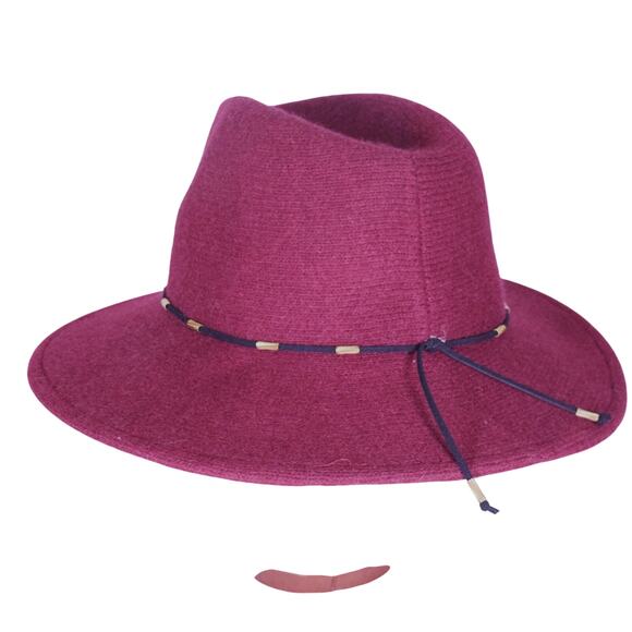 Burgundy Bucket Hat Fedora Wool/Polyester 3" Brim My Basic Beaded BK Cord Band - Picture 5 of 11